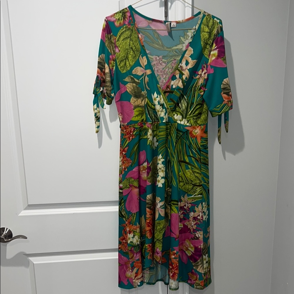 Misia Green and Pink Ruched Tie Front Sundress